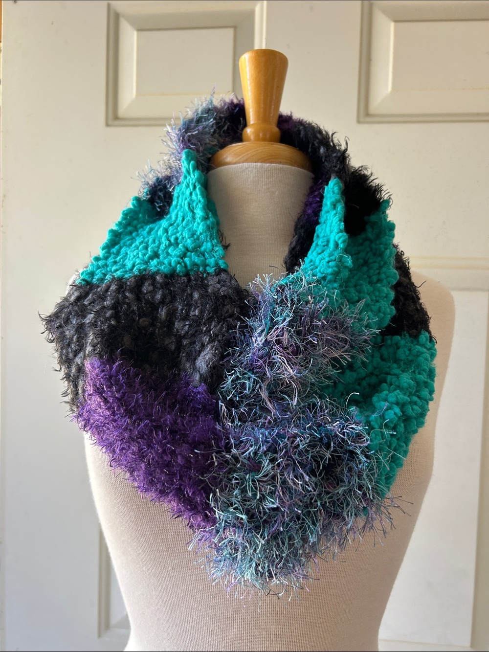 Cozy Teal, Purple & Black Infinity Scarf by